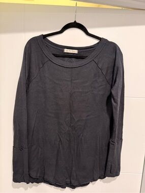 Free People Black Long Sleeve Waffle Crew Top